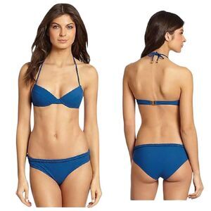 New CHLOE Bikini Swimsuit Size L/46 Rich Blue Push Up Braided waist triangle top